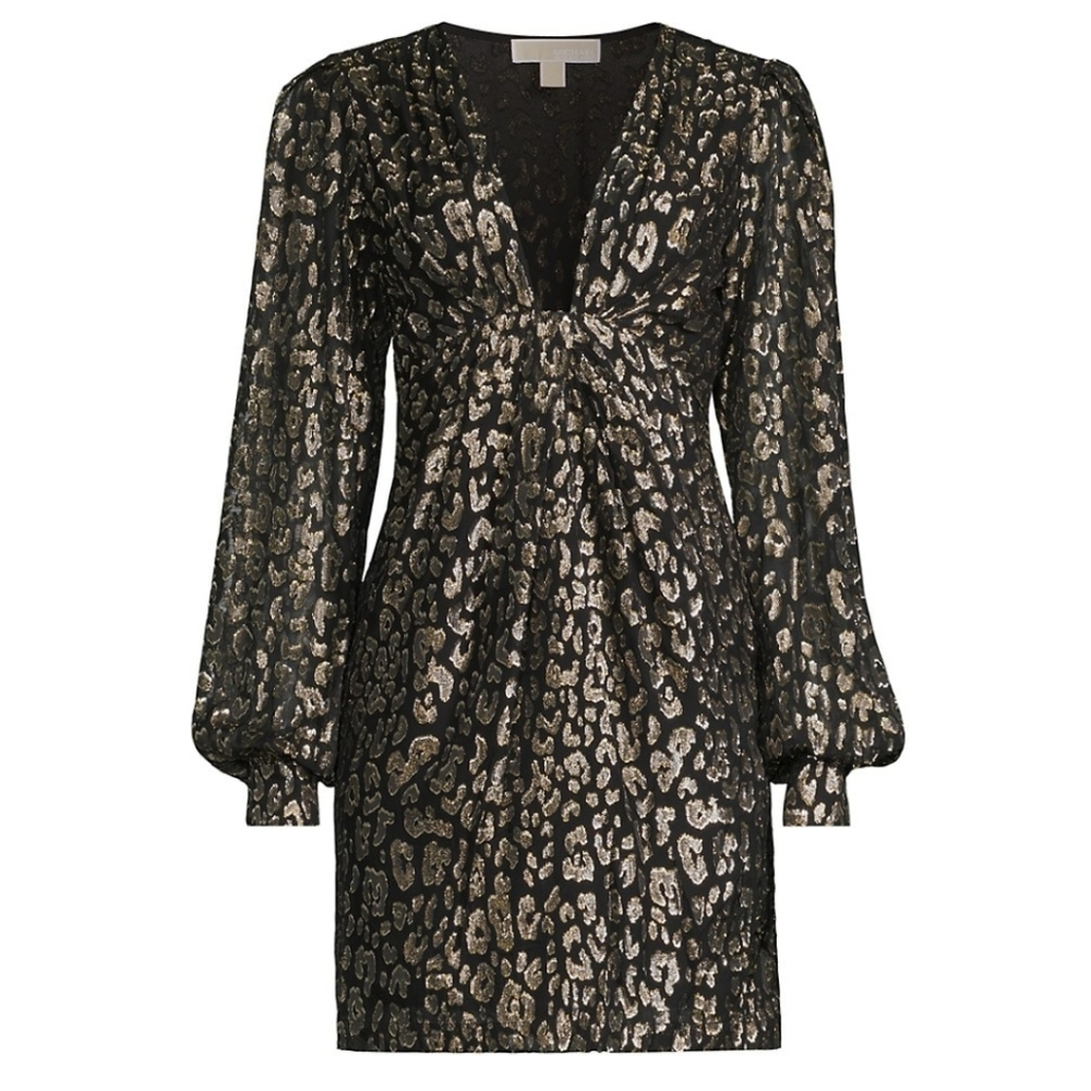 Michael Kors Mini Dress Gold Black Long Sleeve Cocktail Holiday Party NYE 4 New - Picture 4 of 16